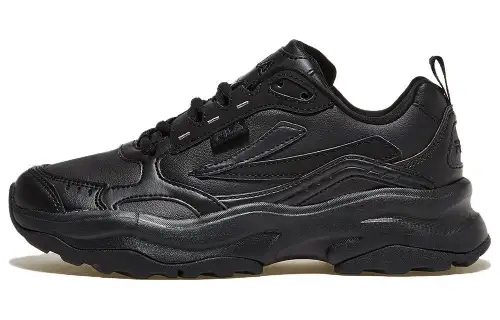 FILA Wood Block Abrasion Resistant Breathable Low top Running Shoes Unisex Black Korean Style