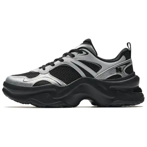 Anta Wear resistant And Lightweight Low top Chunky Sneakers Women's Black Silver
