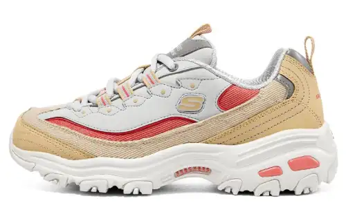Skechers D'Lites 1.0 Milk Tea Bear Grapefruit Soda Lace Up Low top Chunky Sneakers Women's White Yellow
