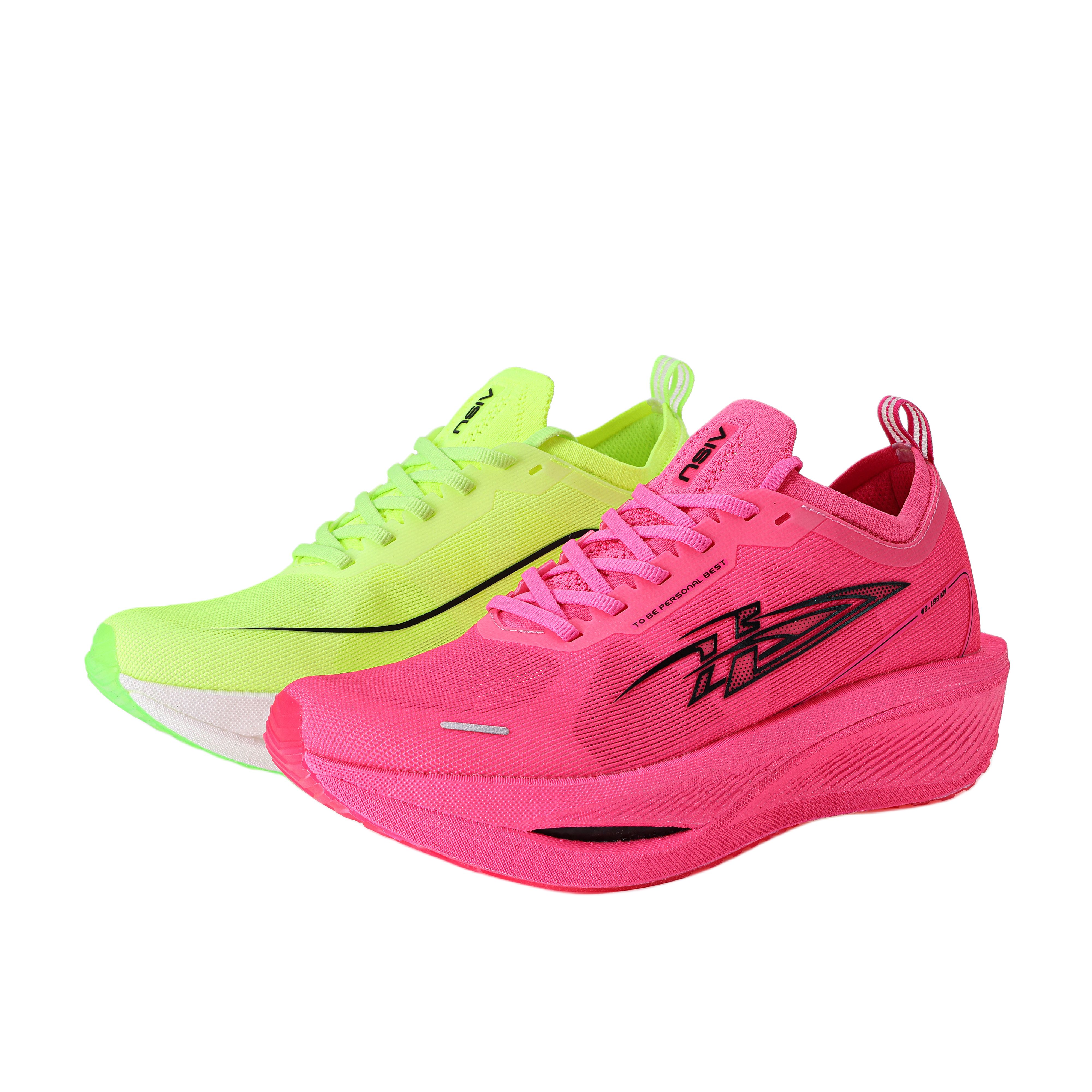 AISU Low top Genuine Carbon Plate Marathon Sprint Running Shoes Unisex Treasure Green & Rose Red