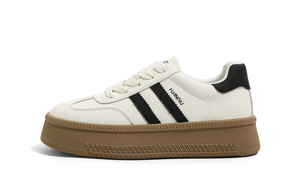 Global HUANQIU classic moral training, retro and versatile, fashionable thick soles, casual sports, non-slip, wear-resistant and high-rise, low-cut sneakers, women's beige