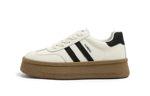 Global HUANQIU classic moral training, retro and versatile, fashionable thick soles, casual sports, non-slip, wear-resistant and high-rise, low-cut sneakers, women's beige