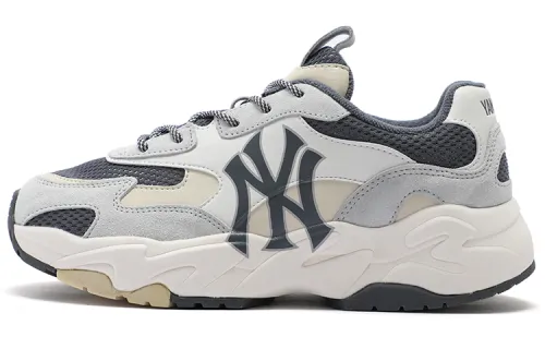 MLB Big Ball Chunky Textile, Artificial Leather Cushioning Height Increasing Low top Chunky Sneakers Unisex Gray