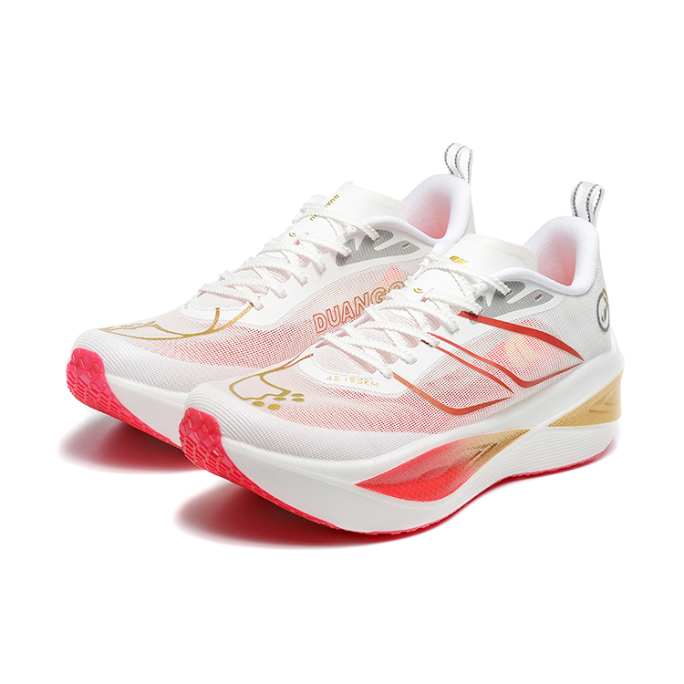 DUANGOU Running Shoes Unisex Low Top White Gold Red/Champion Red