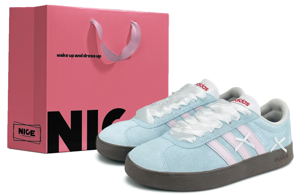 Adidas VL COURT 2.0 Abrasion Resistant Abrasion Resistant Low top Skateboard Shoes Unisex Blue Pink