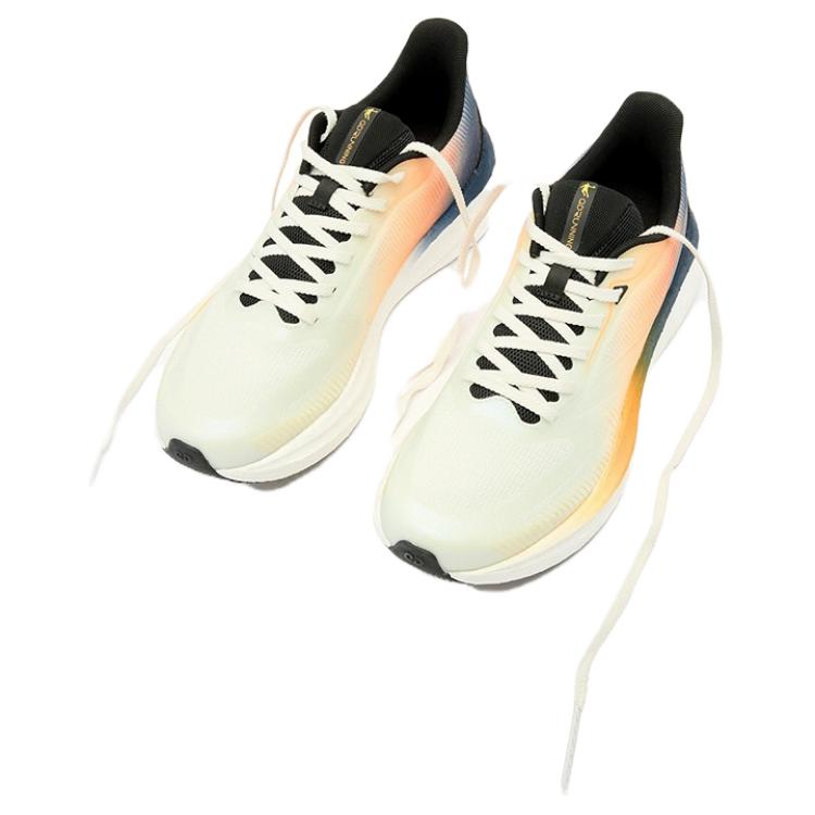 QIAODAN Abrasion Resistant Slip Resistant Cushioning Low top Casual Sprint Running Shoes Men’s Beige Orange Blue