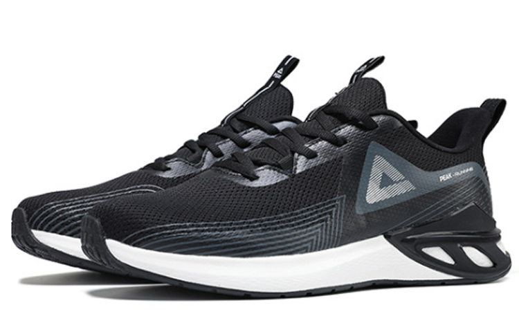 PEAK Mesh Cushioning Slip Resistant Abrasion Resistant Breathable Low top Casual Running Shoes Men’s Black