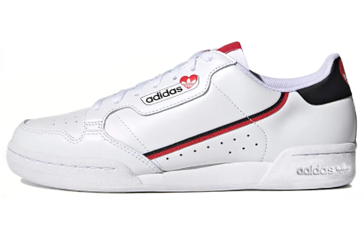 Adidas Originals Continental 80 Heart Abrasion Resistant Low top Skateboard Shoes Unisex White Red Black