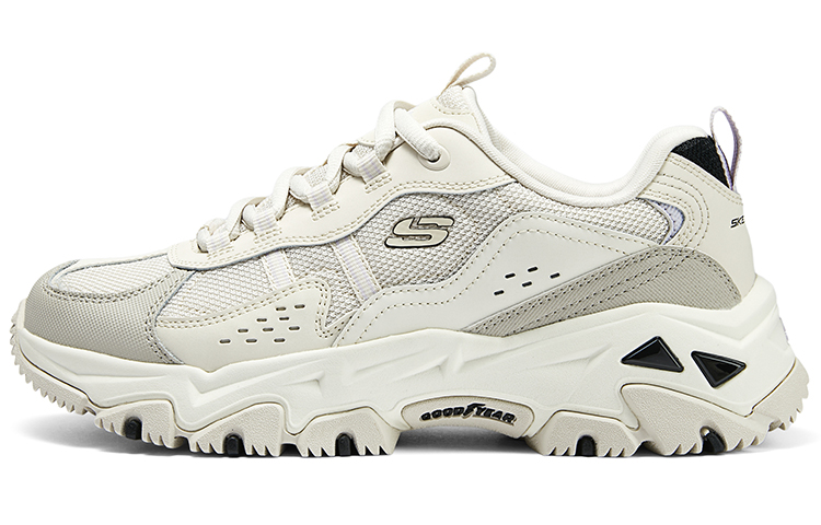 Skechers Skechers Yunyu shoes, mountain style aesthetics, fashionable and comfortable, lightweight cushioning, thick sole, sports mountaineering, shock absorption, wear resistance, breathability and heightening, low-top, outdoor functional shoes, women's model, white brown