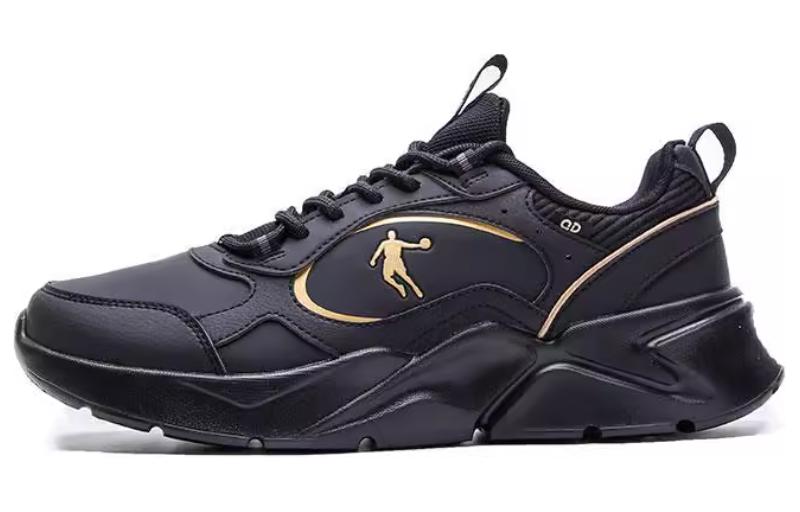 QIAODAN Comfortable Slip Resistant Abrasion Resistant Low top Casual Running Shoes Men’s Black Gold