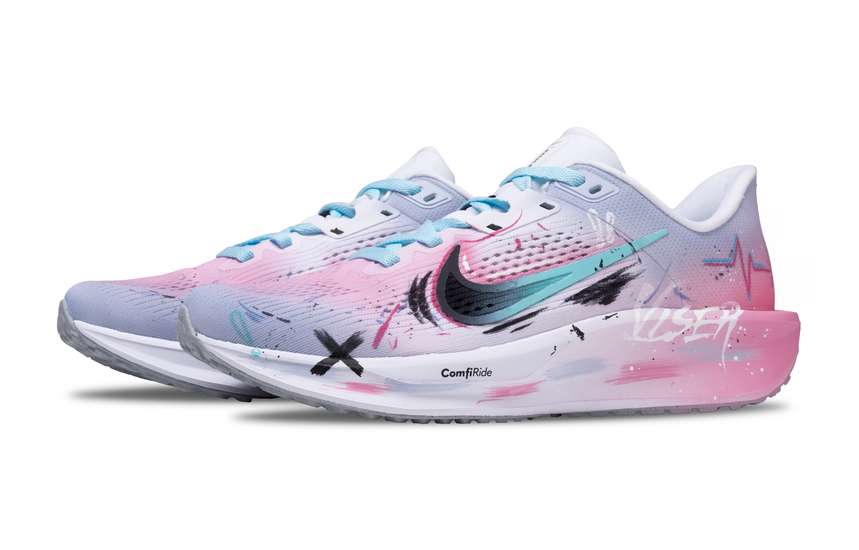 Nike Quest 6 Mesh Cushioning Slip Resistant Breathable Lightweight Low top Casual Sprint Running Shoes Unisex Blue Pink
