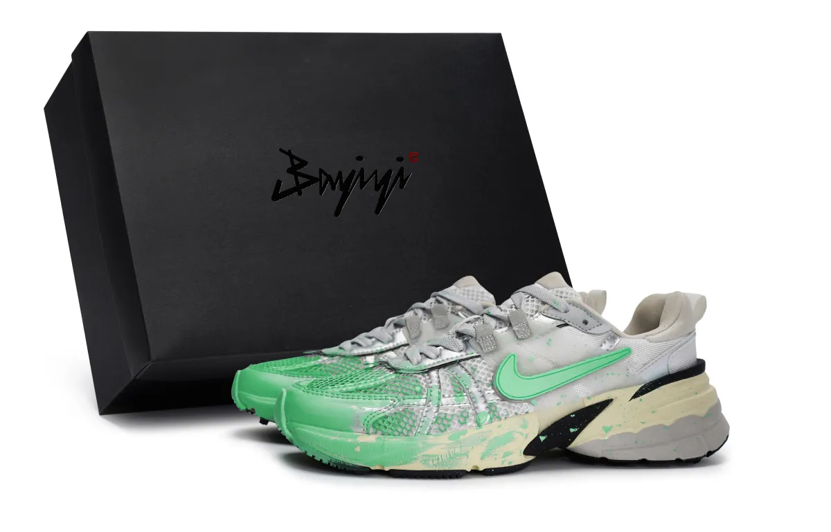 Nike V2K Run Slip Resistant Abrasion Resistant Low top Running Shoes Women's Silver Green