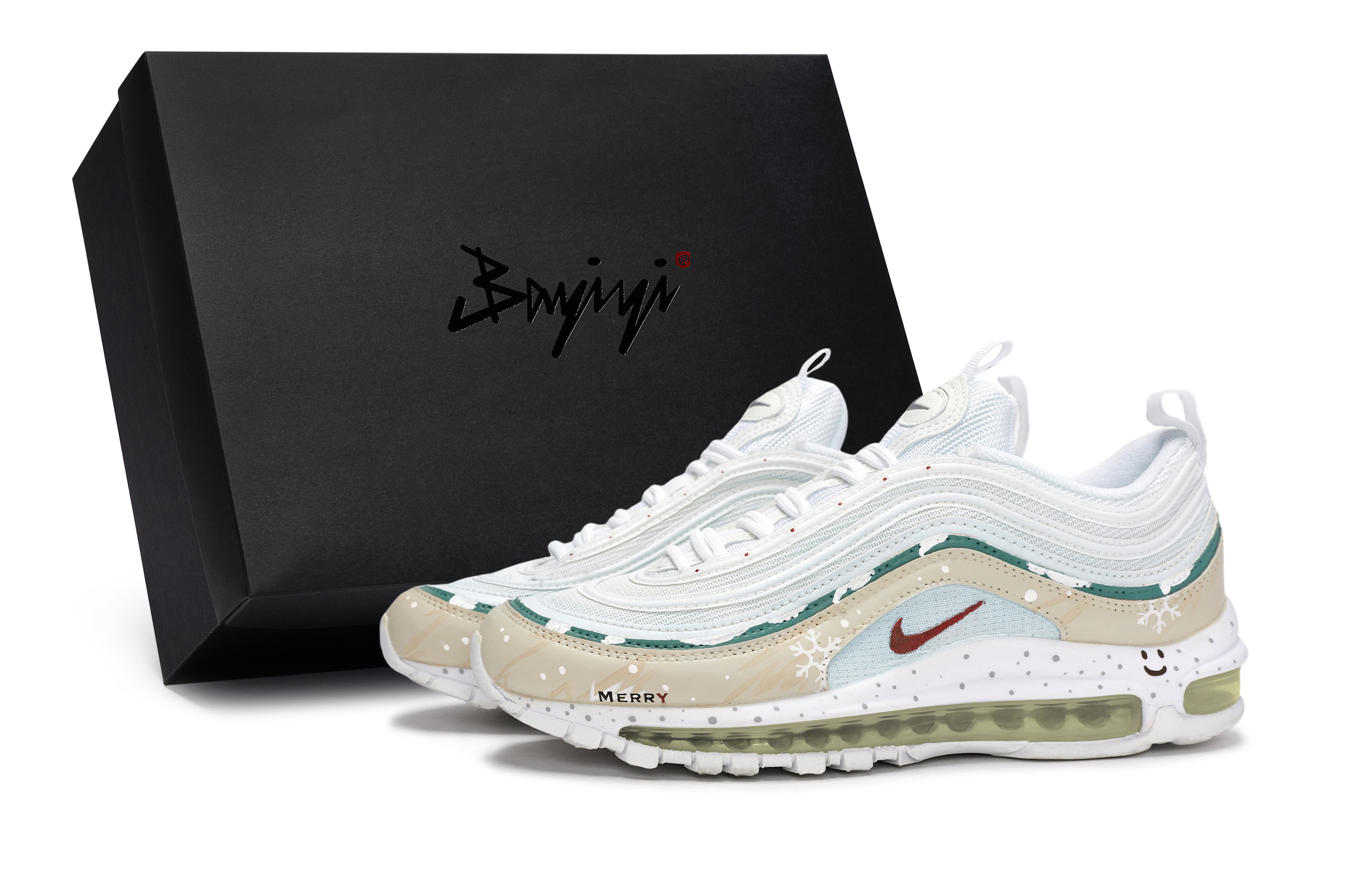 Nike Air Max 97 Abrasion Resistant Abrasion Resistant Low top Running Shoes Unisex White Blue Green