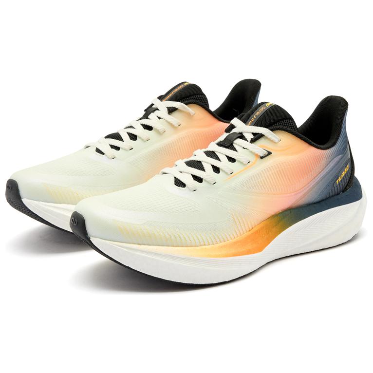 QIAODAN Abrasion Resistant Slip Resistant Cushioning Low top Casual Sprint Running Shoes Men’s Beige Orange Blue