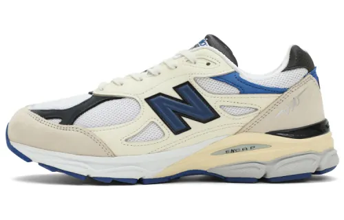 New Balance NB 990 V3 Retro Spliced Letters Textile Leather Low-top Casual Urban Commuting Running Shoes Same Style for Men and Women White and Blue