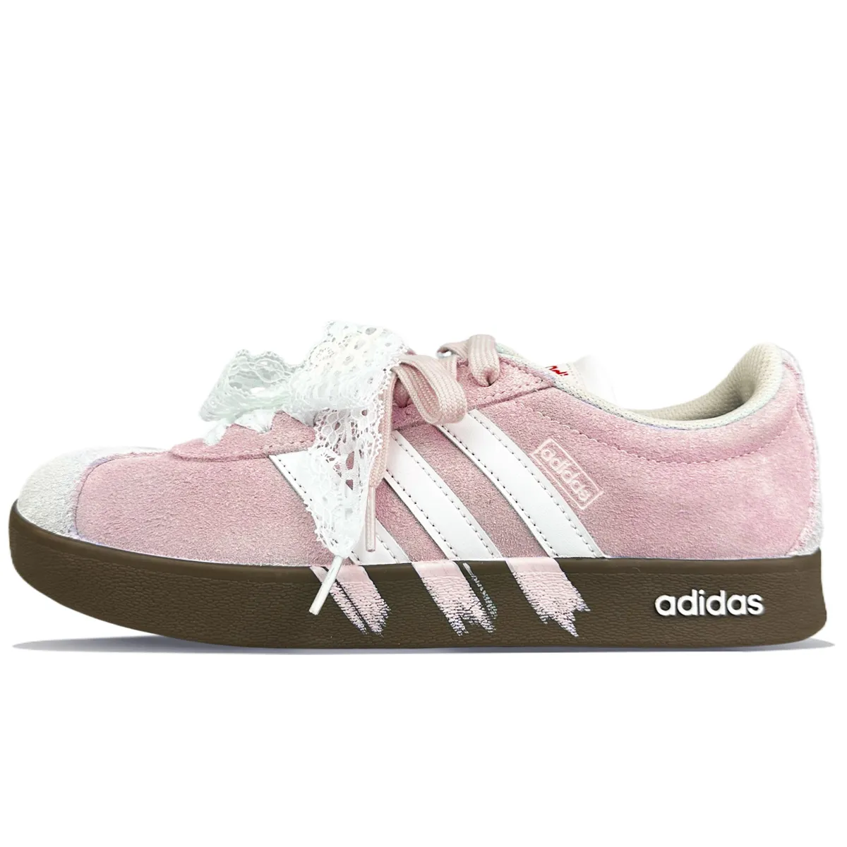 Adidas VL COURT 2.0 Cushioning Abrasion Resistant Low top Skateboard Shoes Unisex White Pink