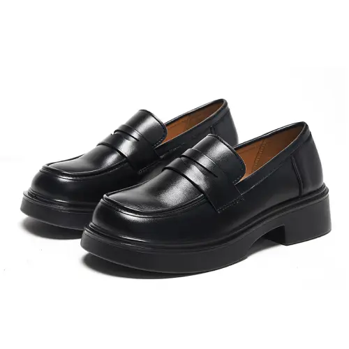 Warrior JK shoes, small leather shoes, trendy casual fashion, versatile college style, retro British style, comfortable thick soles, lazy shoes, one-step loafers, women, black