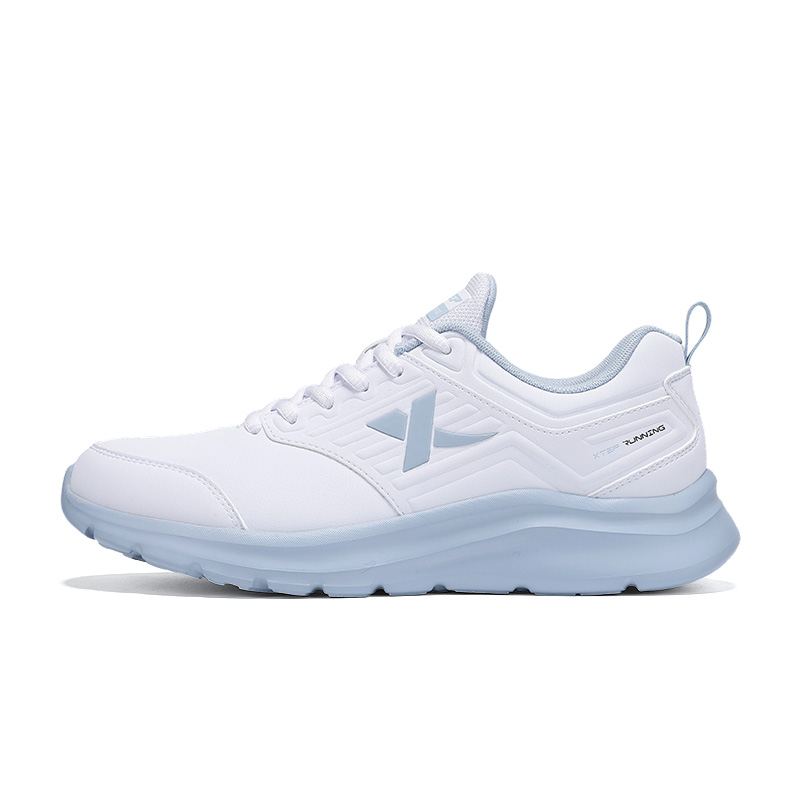 XTEP Synthetic Leather Cushioning, Wear Resistant Low top Casual Running Shoes Women’s New White Dusk Dusty Blue