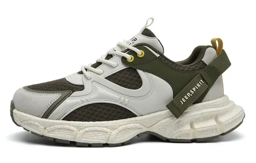 JEEP SPIRIT Soft and comfortable sneakers, versatile thick sole, mesh, low-top, foam sole running shoes, men's, cat eye green