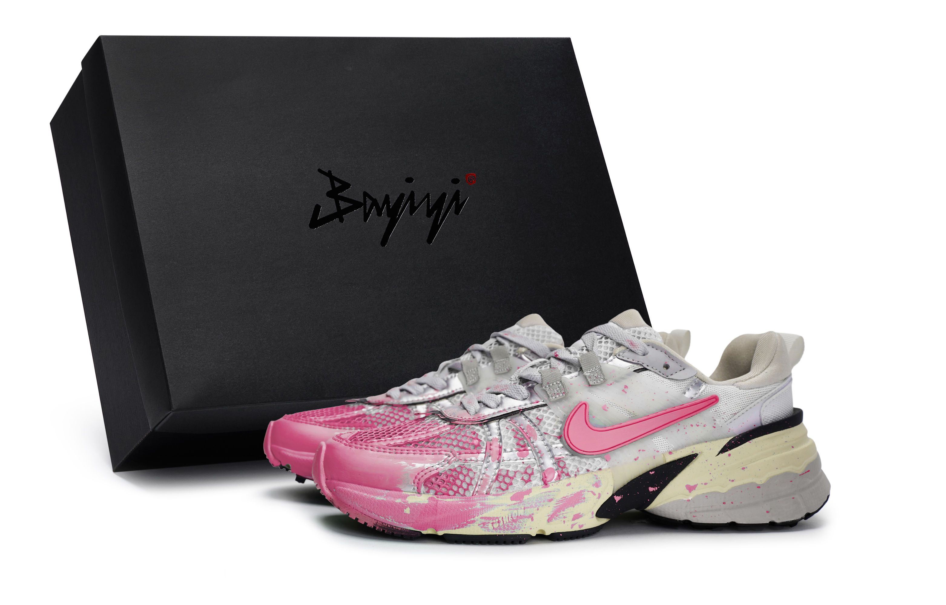 Nike V2K Run Slip Resistant Abrasion Resistant Low top Running Shoes Women’s Silver Fuchsia