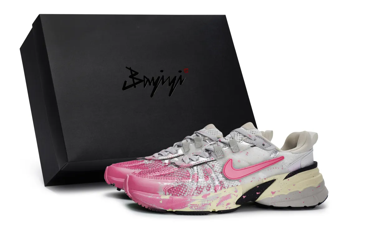 Nike V2K Run Slip Resistant Abrasion Resistant Low top Running Shoes Women's Silver Fuchsia