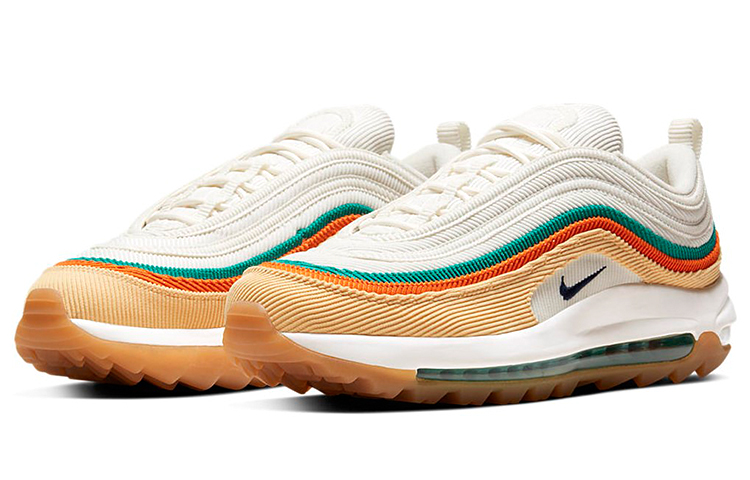Мужские кроссовки Nike Air Max 97 G NRG (бежевые с зеленым и красным) — Бежевый / зелёный / красный — фото 3