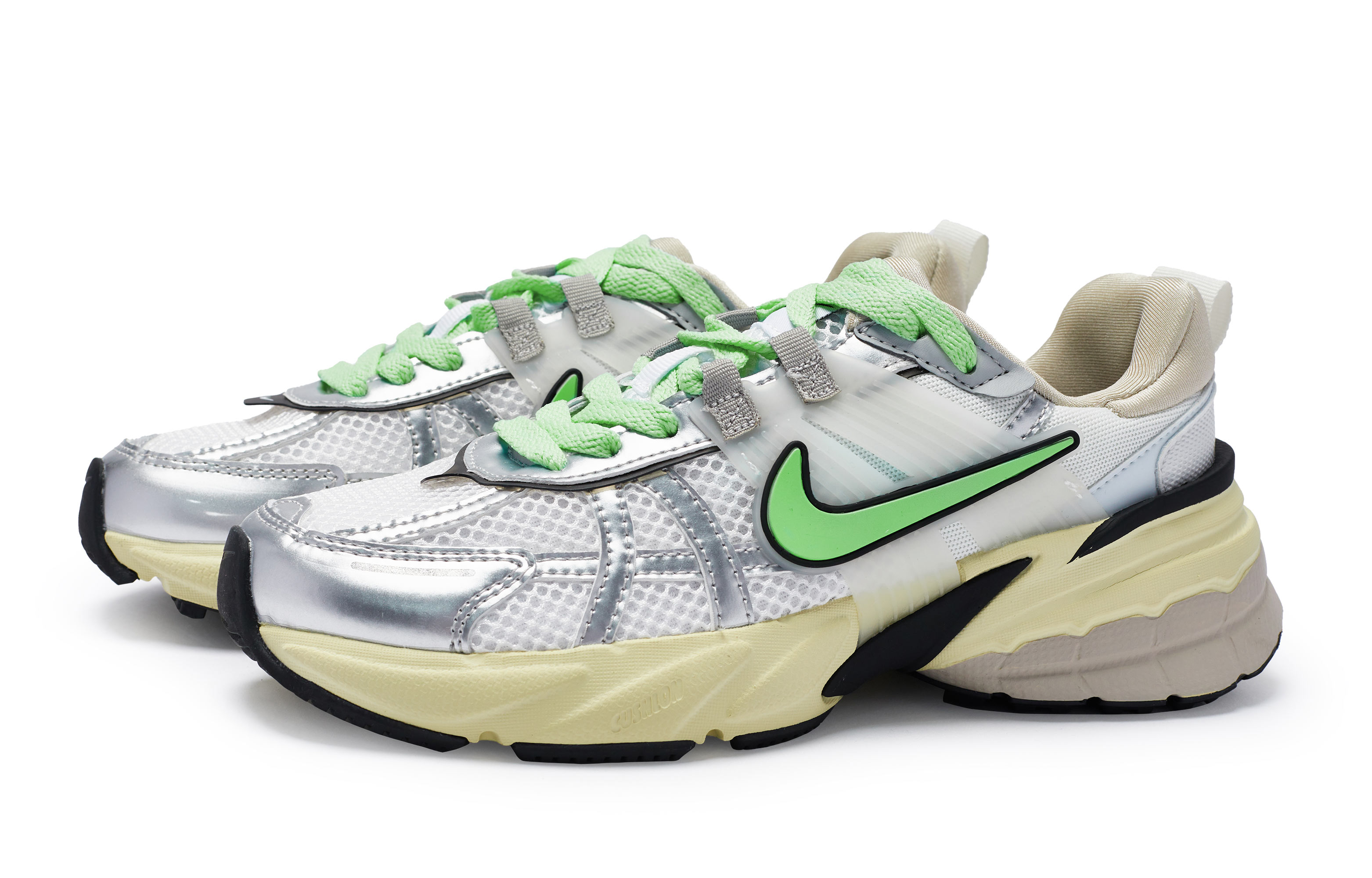 Nike V2K Run Cushioning Slip Resistant Waterproof Low top Running Shoes Women’s White Silver Green