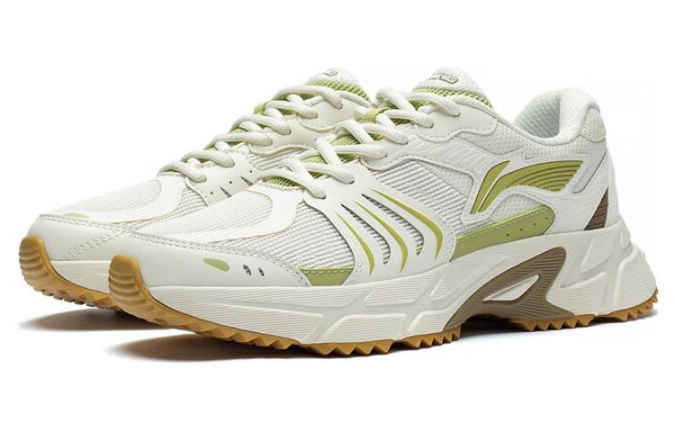 Li Ning Gathering Light Abrasion Resistant Breathable Low top Running Shoes Women’s White Green