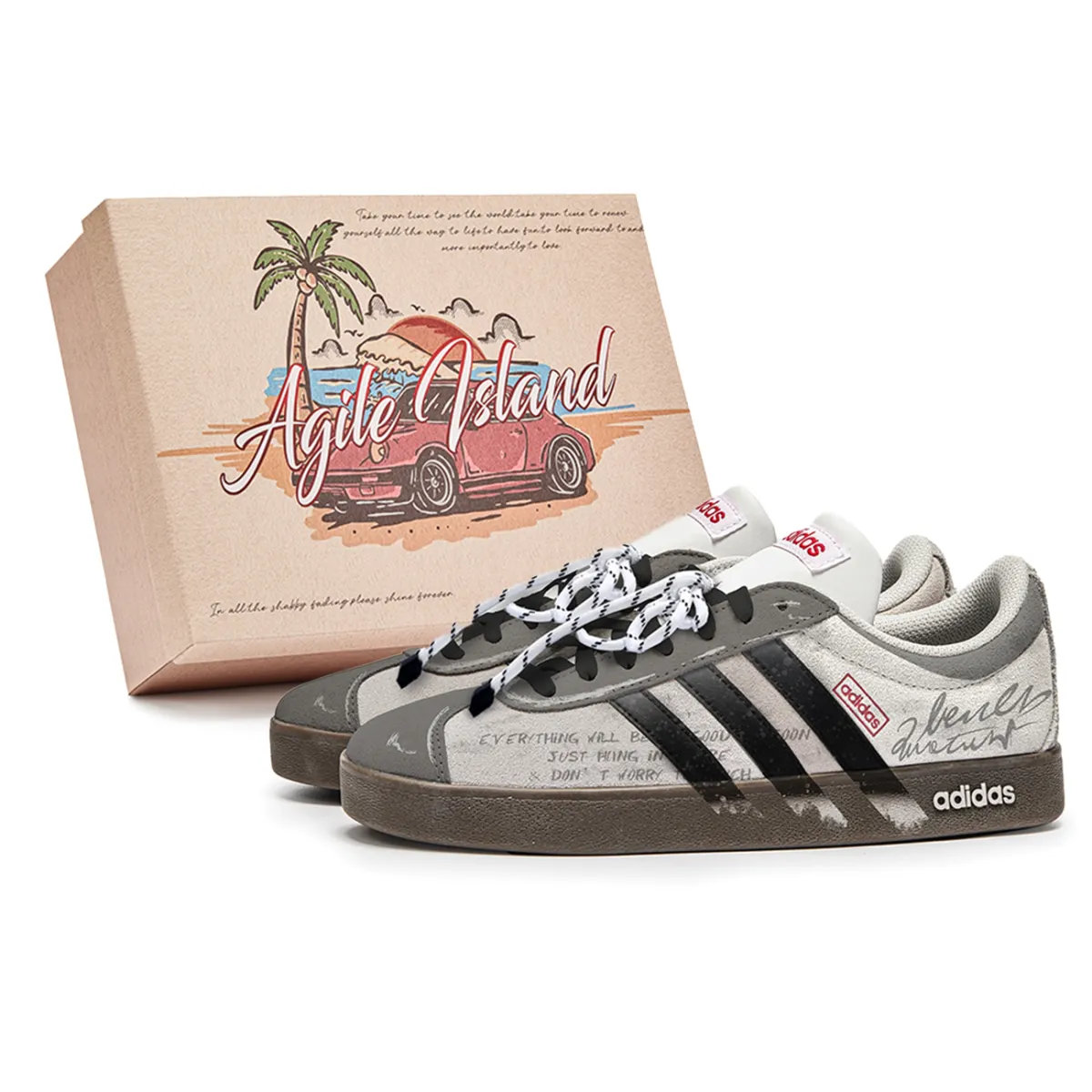Adidas VL COURT 2.0 Lively Island, Box, Gray Night Abrasion Resistant Low top Skateboard Shoes Unisex Tan