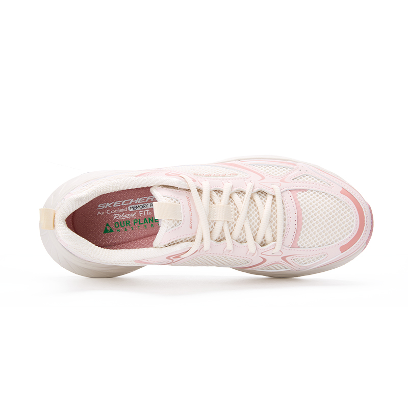 Skechers Edgeride Comfortable Round Toe Fabric Breathable Support Rebound Low top Running Shoes Women’s White Pink