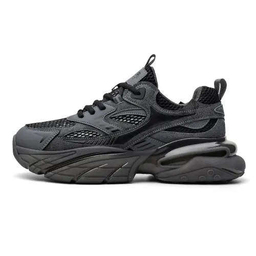 JEEP SPIRIT Black Warrior Spring and Summer Breathable Mesh High-Look Commuting Black Men's Shoes Thick Sole Trendy Retro Versatile Outdoor Sports and Leisure Full Palm Air Cushion Running Non-slip Wear-Resistant Lightweight Low-top Dad Shoes Men's Volcanic Ash