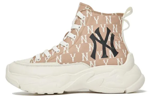 MLB Chunky High Fashion Cushioning Slip Resistant Abrasion Resistant High top Chunky Sneakers Unisex Dark Beige Yellow