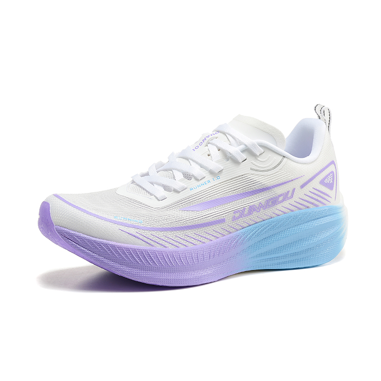 DUANGOU Cushioning Slip Resistant Abrasion Resistant Balance Rebound Low top Sports Running Shoes Unisex White Purple
