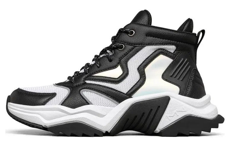 Skechers Block Textile, Synthetic Leather High top Chunky Sneakers Black White