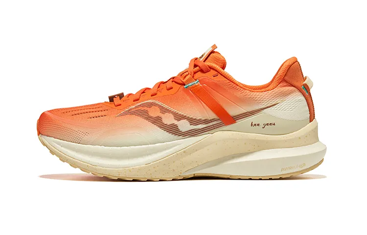 Saucony Tempus TanTu 1 Fabric Cushioning Lightweight Low top Running Shoes Unisex White Orange