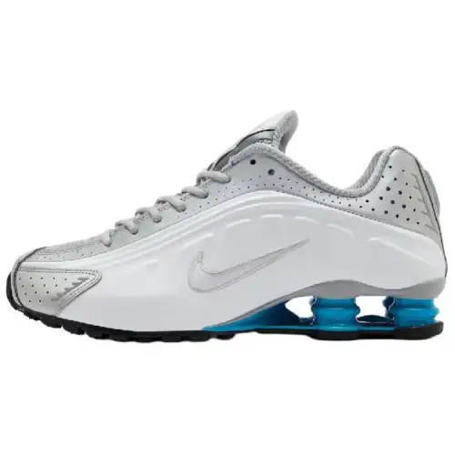 Nike Shox R4 Blue Lagoon comfortable and versatile non-slip wear-resistant low-top casual running shoes men's silver white