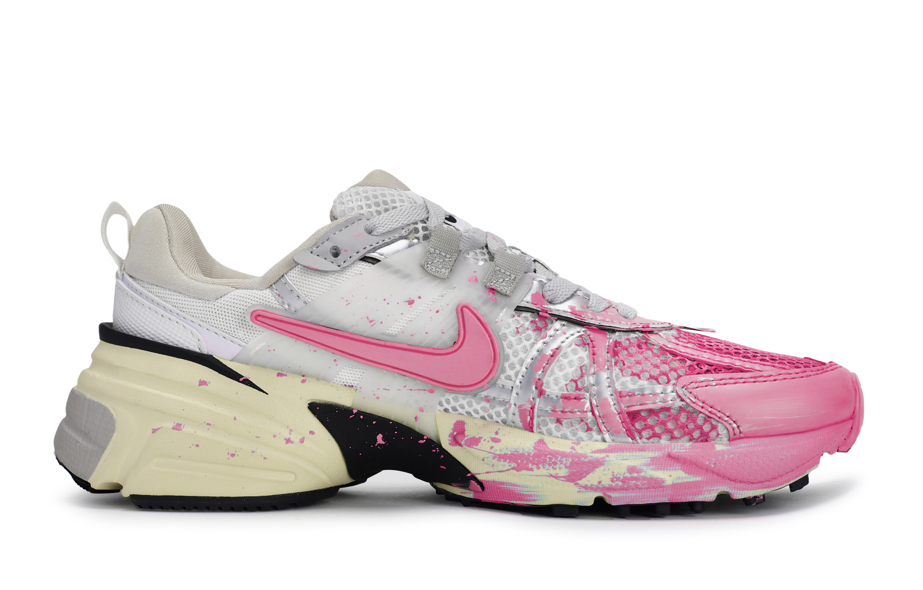 Nike V2K Run Slip Resistant Abrasion Resistant Low top Running Shoes Women’s Silver Fuchsia