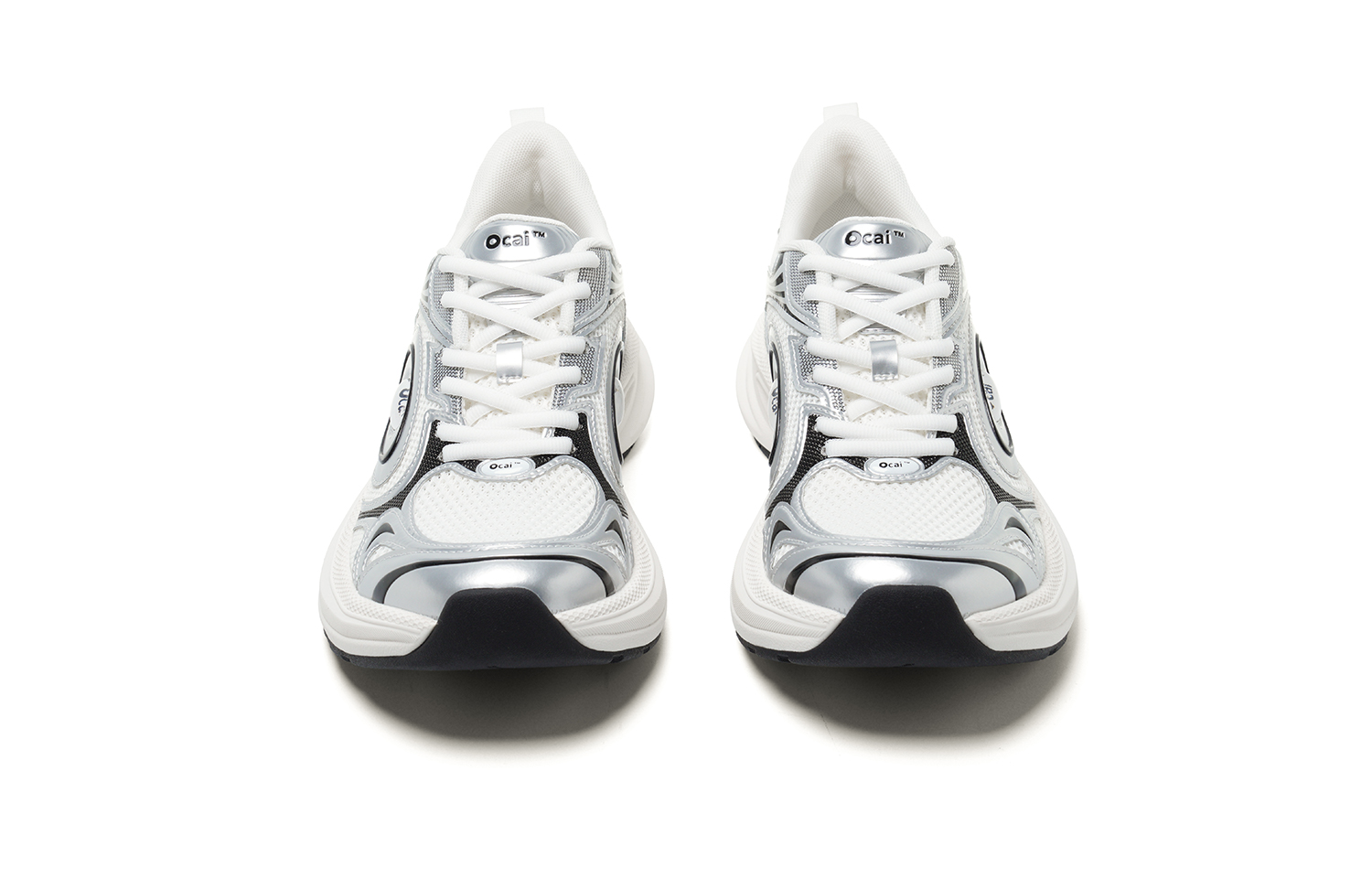 Ocai Disk Runtech Mesh, Textile, Synthetic Leather Low top Running Shoes Unisex Silver White