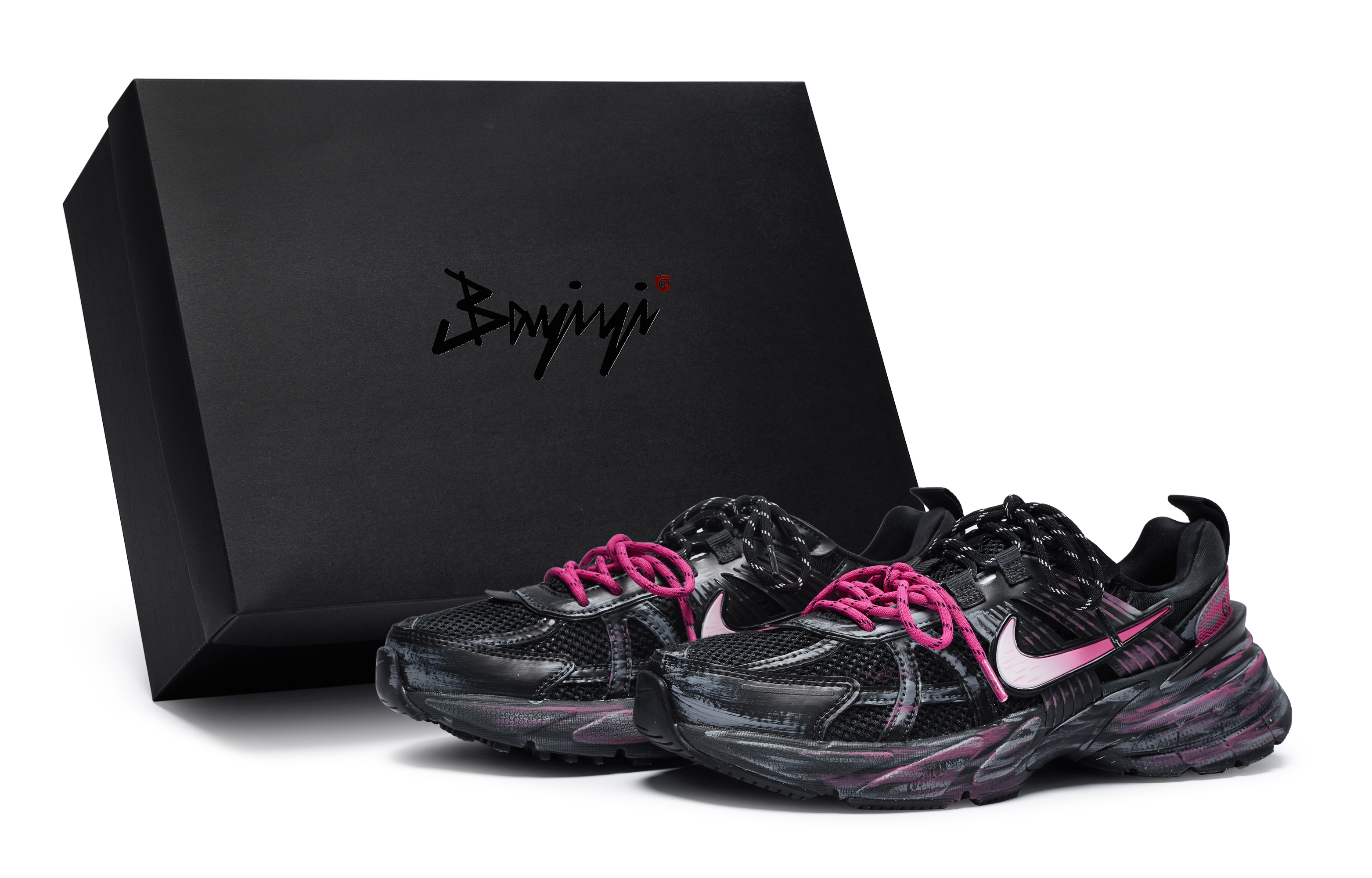 Nike V2K Run Slip Resistant Abrasion Resistant Low top Running Shoes Unisex Black Pink