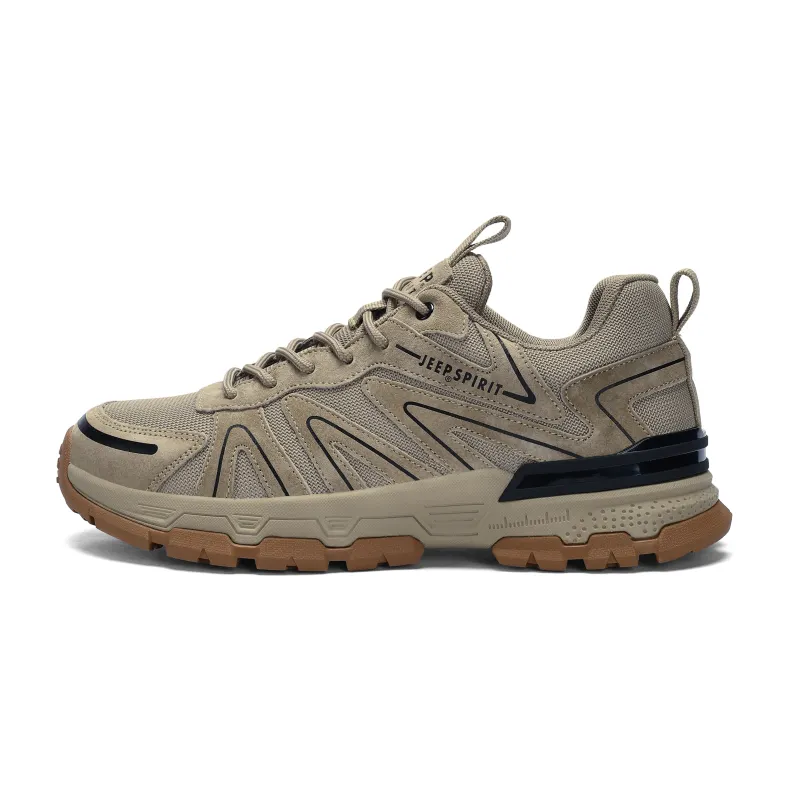 JEEP SPIRIT Trendy urban function, outdoor hiking and hiking, versatile trendy shock absorption, breathable mesh, non-slip and wear-resistant, lightweight and height-increasing, low-cut outdoor functional shoes, men's style, original deer color