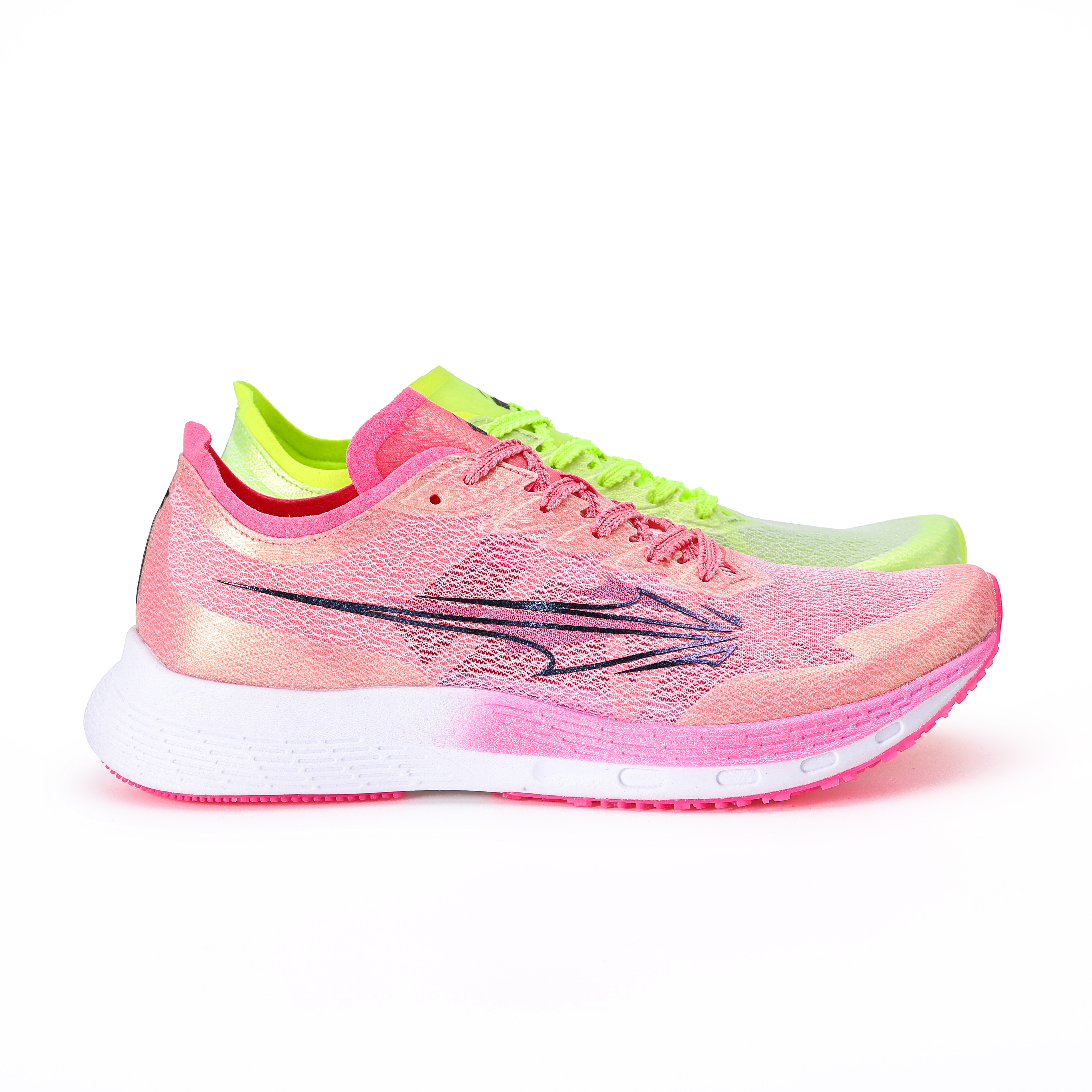 XINGHUOLI Cushioning Slip Resistant Abrasion Resistant Low top Carbon Plate Running Shoes Unisex Green Pink Mismatched