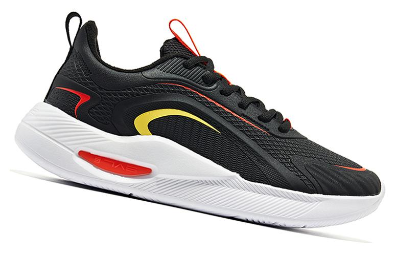 Erke Textile, Synthetic Leather Abrasion Resistant Breathable Rebound Low top Running Shoes Men’s Black Red