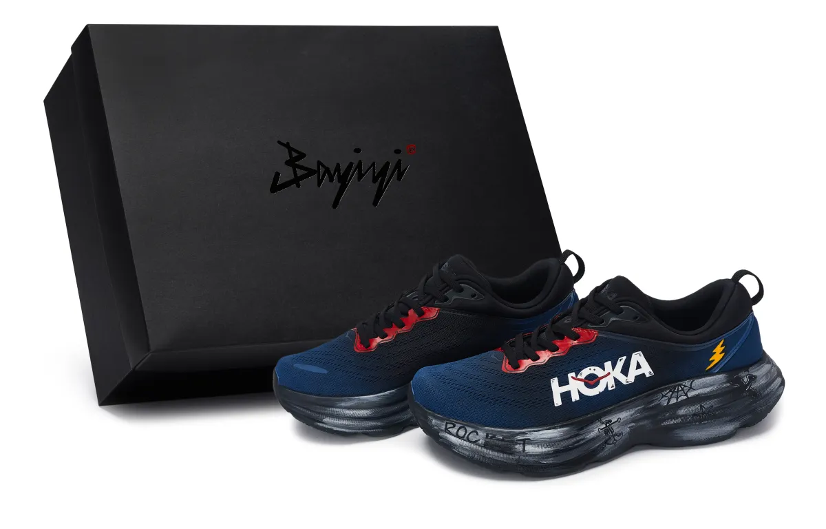 HOKA ONE ONE Bondi 8 Abrasion Resistant Low top Running Shoes Men's Black Blue Red