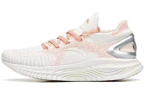 Anta Fabric Cushioning Slip Resistant Abrasion Resistant Lightweight Low top Running Shoes Women's White Silver Pink