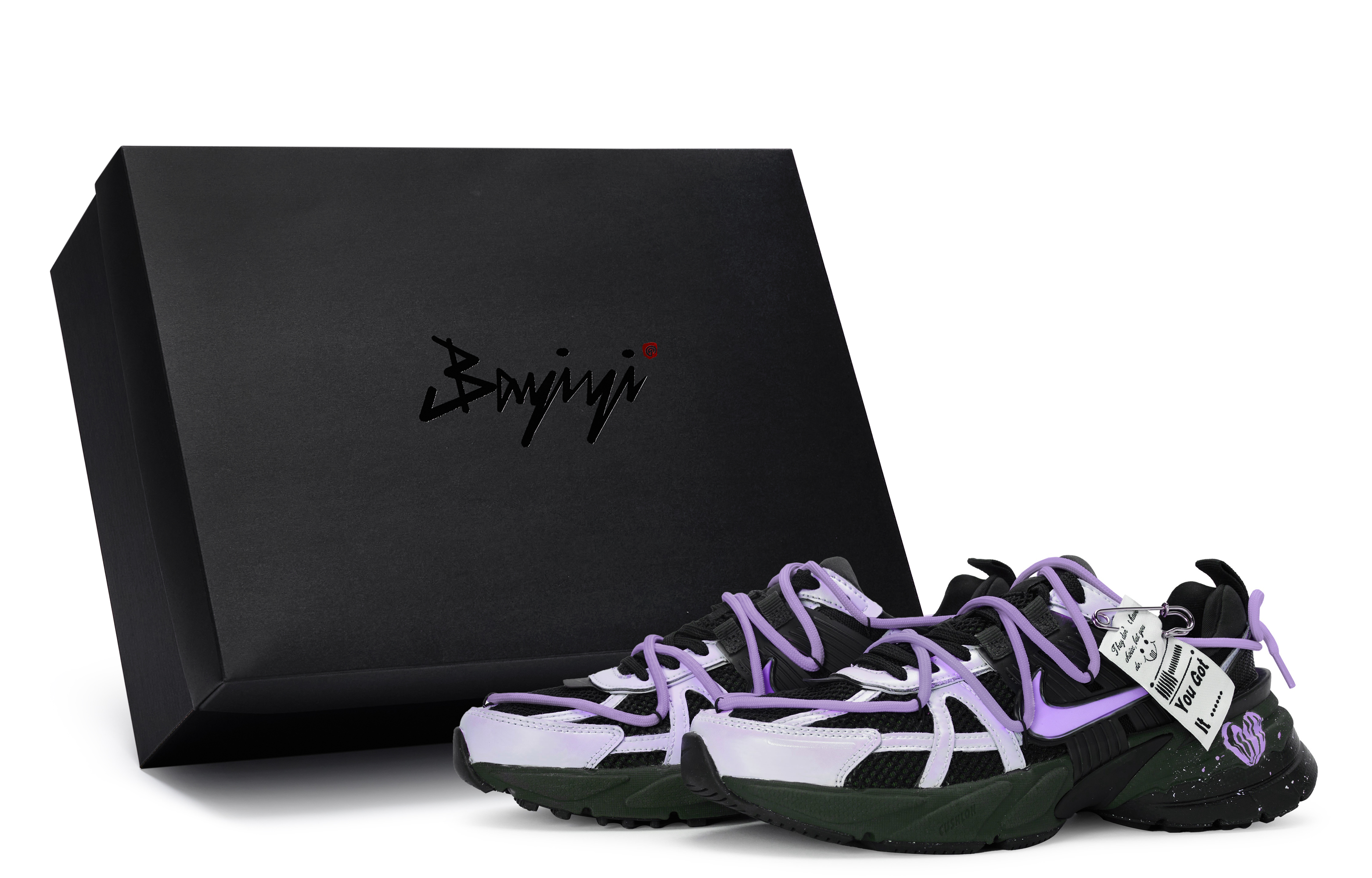 Nike V2K Run Slip Resistant Slip Resistant Low top Running Shoes Unisex Black Silver Purple