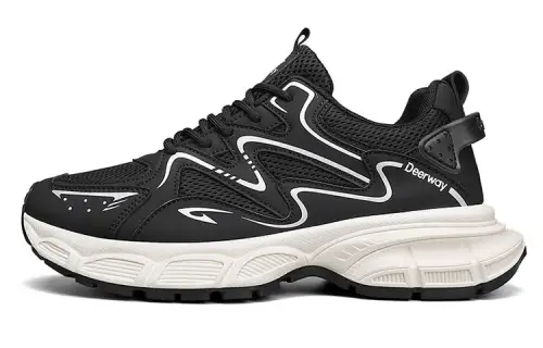 DEERWAY Cushioning Abrasion Resistant Lightweight Breathable Low top Chunky Sneakers Men's Black