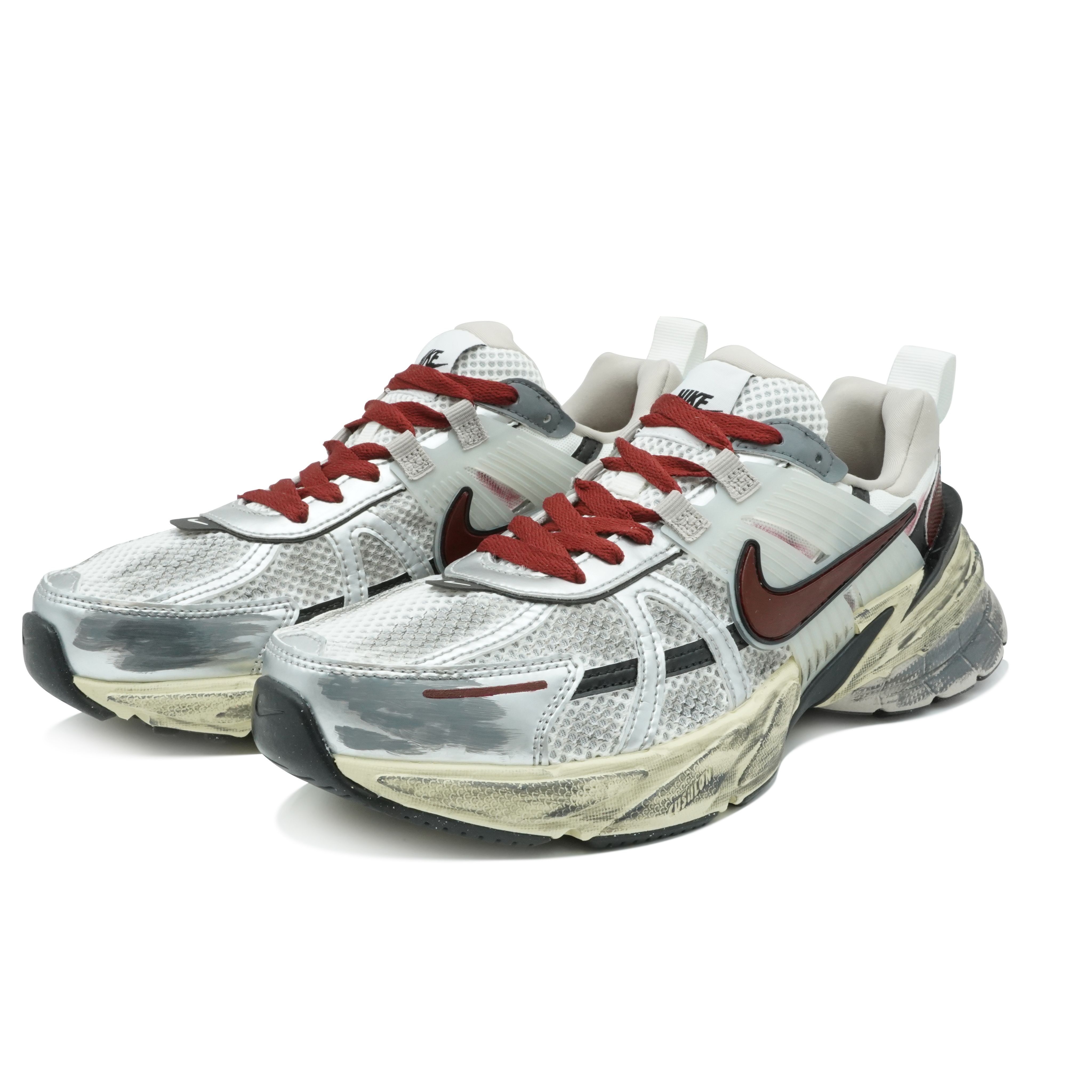 Nike V2K Run Cushioning Abrasion Resistant Breathable Low top Running Shoes Women’s Red Gray