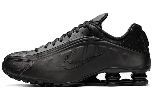 Nike Shox R4 Air Pillar Retro Sports Shock Absorbing Anti-Slip Low Top Improved Circular Waffle Pattern Casual Running Shoes Men and Women Same Style Black