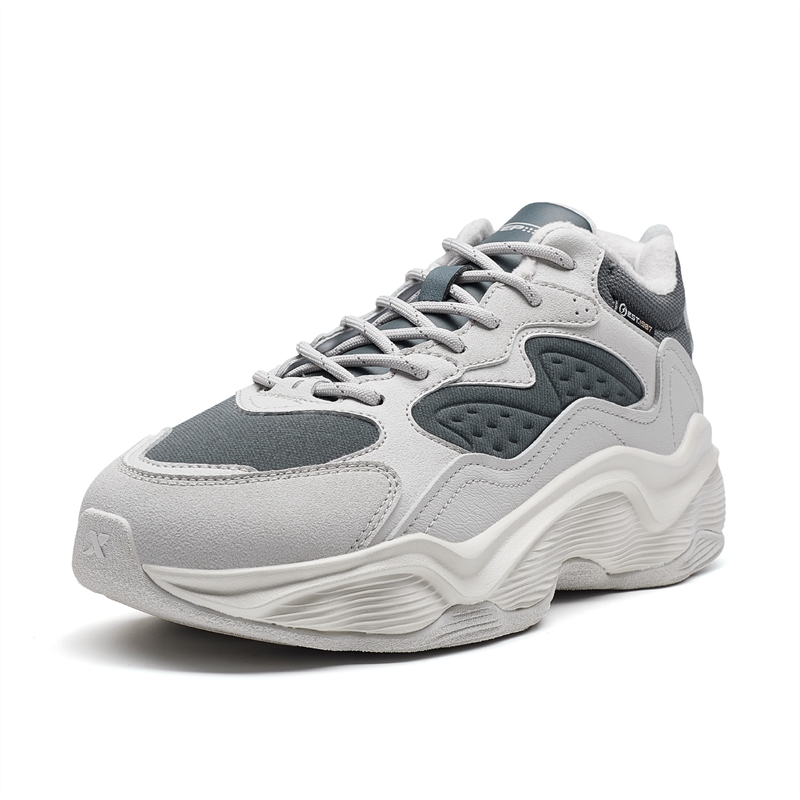 XTEP Synthetic Leather Slip Resistant Waterproof Thermal Mid top Casual Running Shoes Women’s Gray