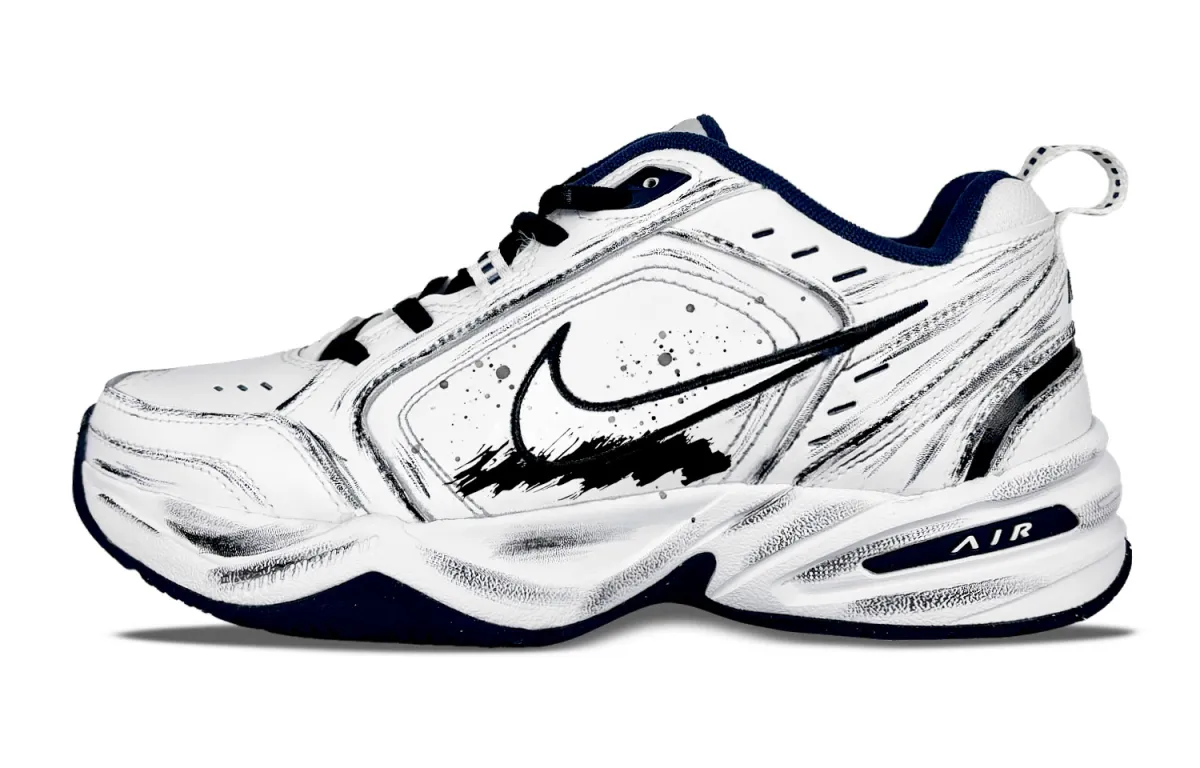Nike Air Monarch 4 Lightweight Abrasion Resistant Low top Chunky Sneakers Unisex Black White